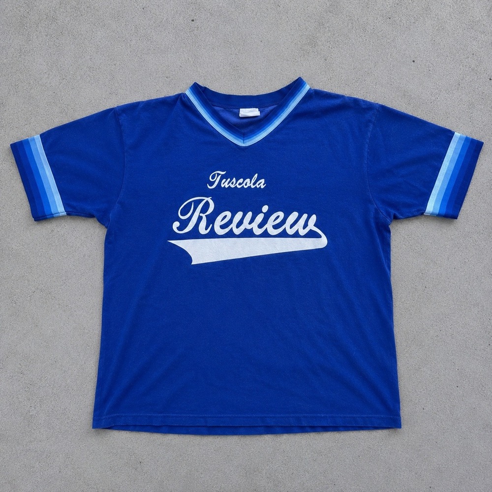 Vintage‎ 80s Howe Athletic Apparel Tuscola Review Jersey Blue Mens Large USA